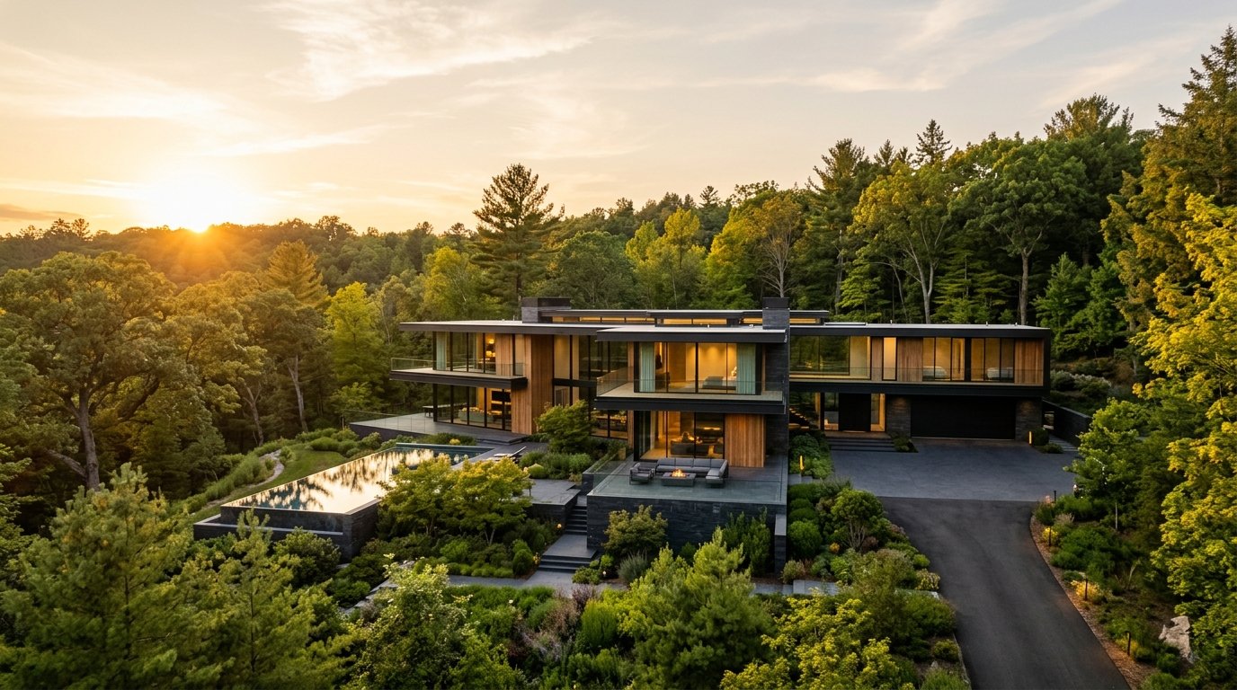 Panoramic view of modern residential architectural home