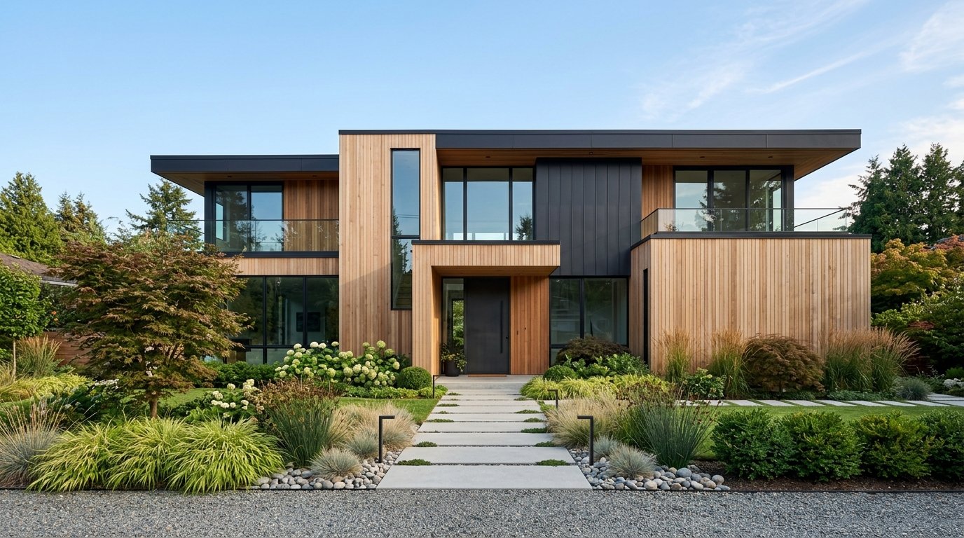 Modern suburban residential entry facade